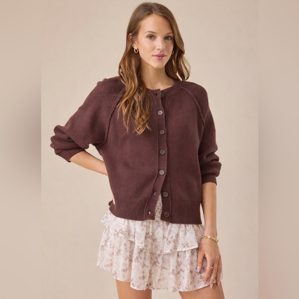 Altar'd State Milo Button Up Cardigan Chocolate Brown Women Size XL Boxy Minimal